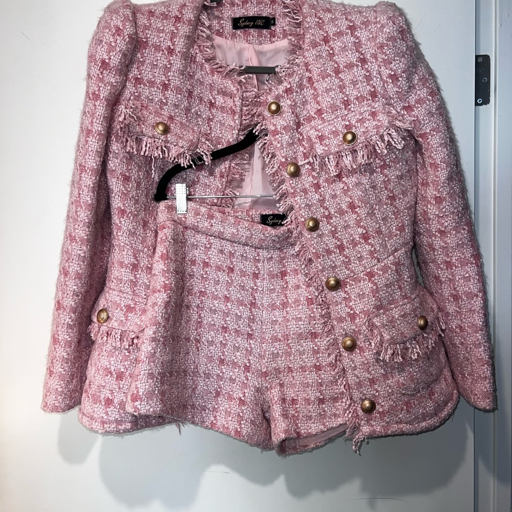 Stylish Pink Tweed Jacket & Short Set by Sydney Inc